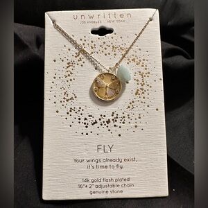 NWT Unwritten 14K Gold Flash-Plated Amazonite Butterfly Coin Pendant Necklace